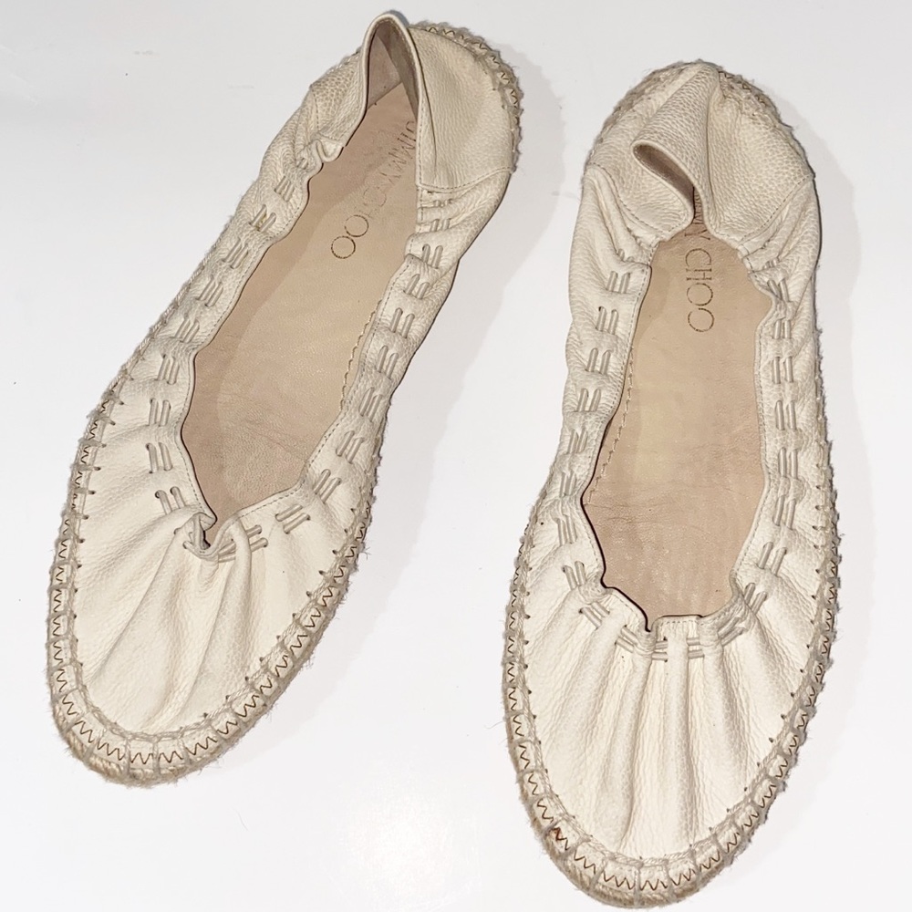 JIMMY CHOO Deena Ivory Tumble Leather Espadrilles